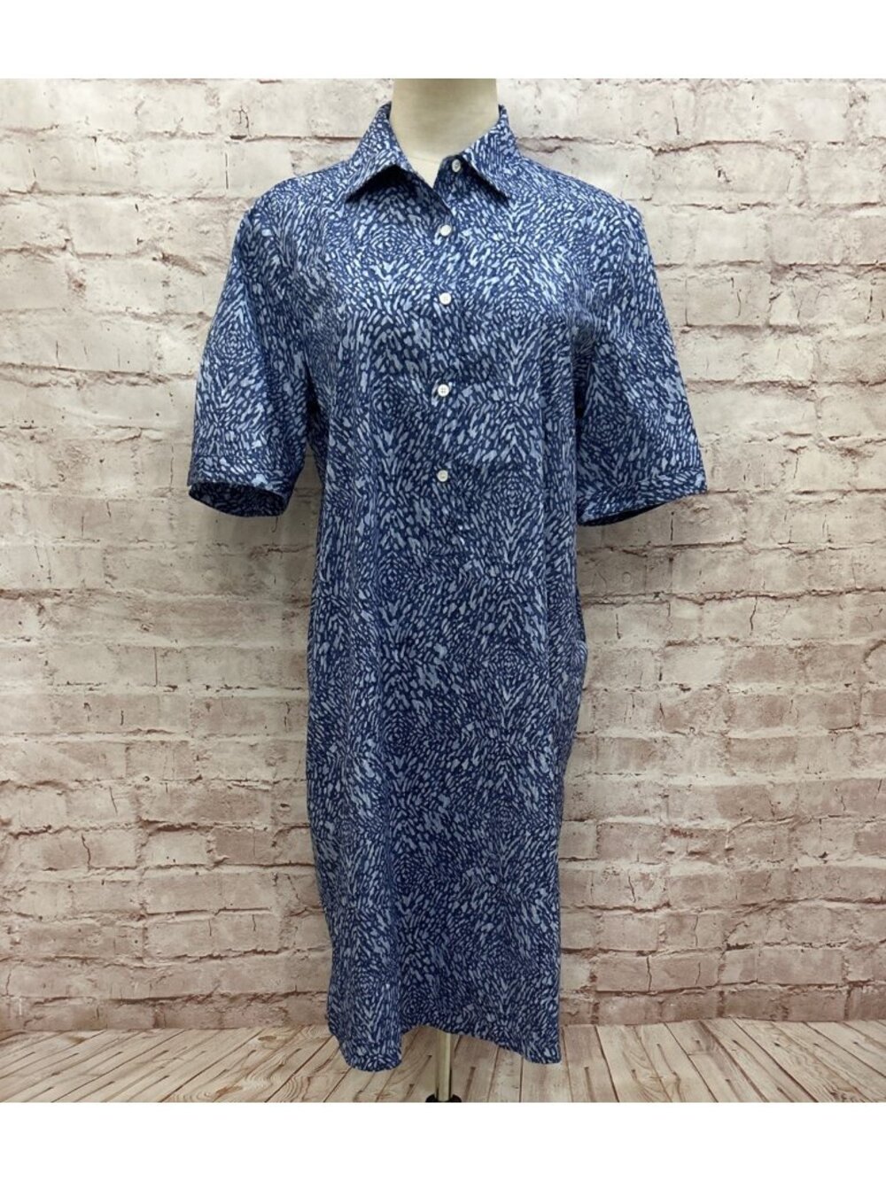 J. McLaughlin Arissa Collared Popover Dress M Blue Print Coastal Preppy Resort